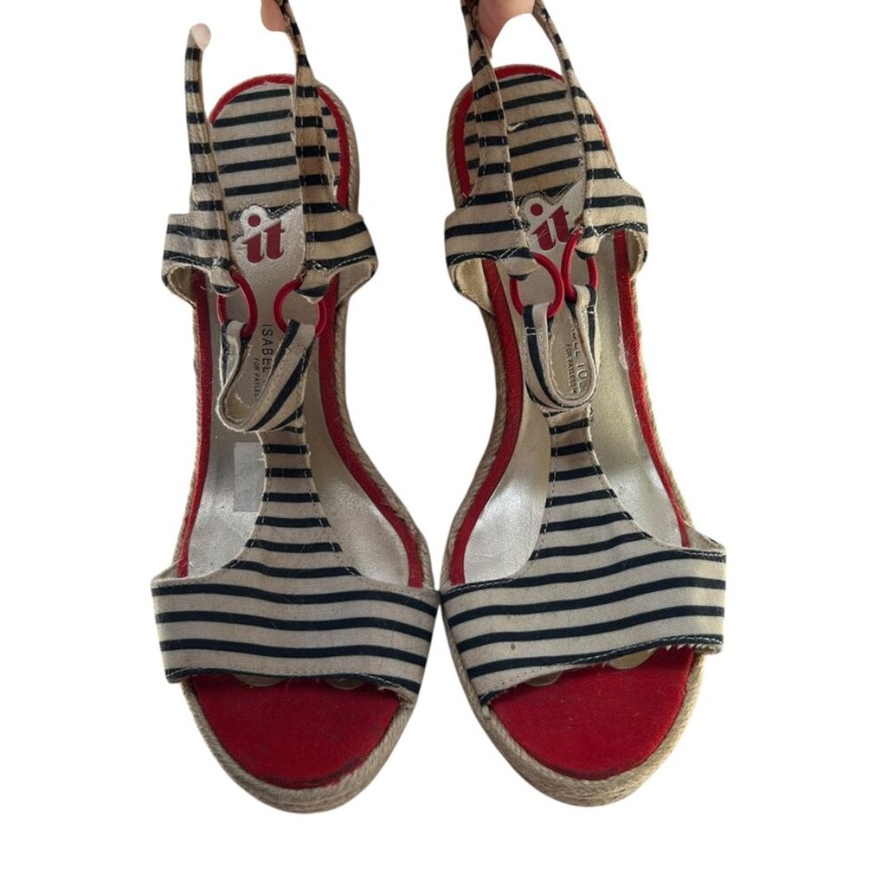 Isabel Toledo red white blue Nautical striped high heeled wedges 8 1/2